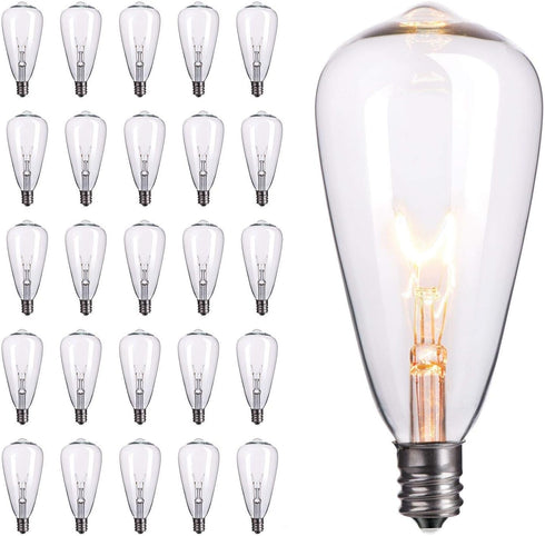 25-Pack Edison Replacement Light Bulbs,7-Watt E12 Candelabra Base ST40 Replacement Clear Glass