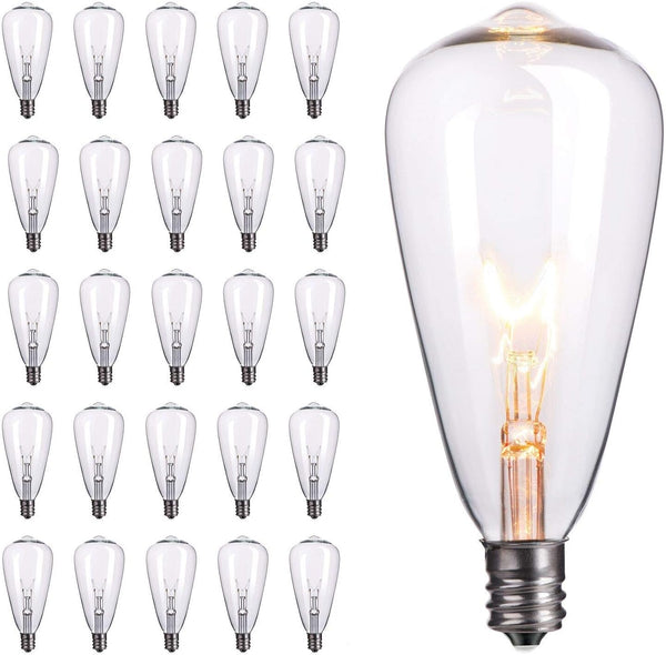 25-Pack Edison Replacement Light Bulbs,7-Watt E12 Candelabra Base ST40 Replacement Clear Glass