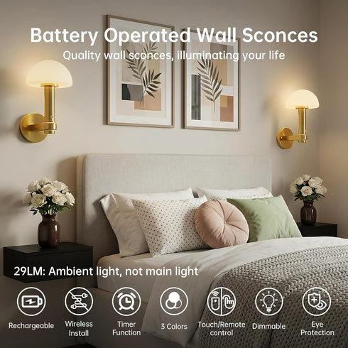 Set 2 5000mAh Wireless Wall Sconce of for Bedroom Living Room, Battery Operated Wall Sconce Decor Light with Remote