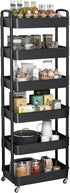 Sywhitta 6-Tier Plastic Rolling Utility Cart with Handle, Multi-Functional Storage Trolley for Office, Living Room,