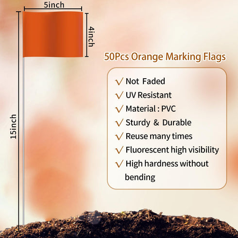 Zozen 50 Pack Marking Flags, Orange Yard Flags, 15x4x5 Inch, Lawn, Irrigation, Landscape Flags