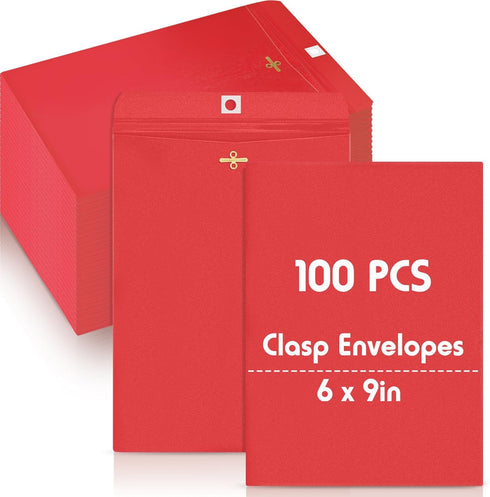 Geyee 100 Pcs Manilla Gummed Clasp Envelopes, 6 x 9 Inch Colored Mailing Envelopes for Home Office Business Supplies