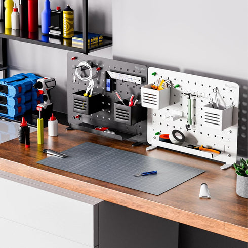 Clamp-on Desk Pegboard, Desk Accessories for Office Gaming Home, Magnetic Metal Peg Board with 10 Accessories, Desk