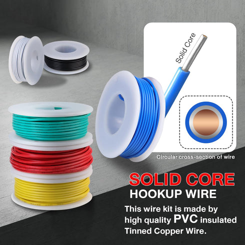 22 6 (30ft 300V TMH AWG Solid Hookup Wire Kit, Color Electrical Wires Each), Tinned Copper, PVC Insulation DIY