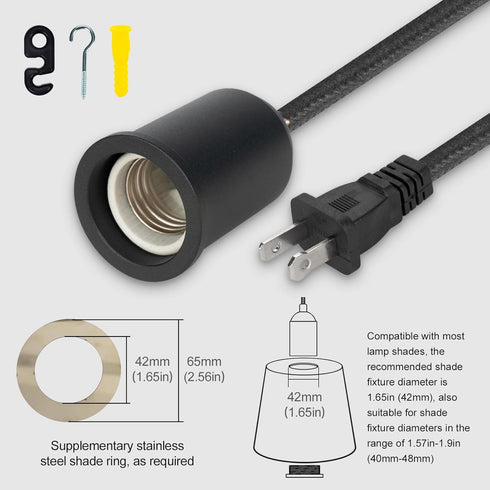 Bulb 15ft Plug in Pendant Light Cord with Switch,Braided Hanging Lamp Kit with Ceramic Socket,DIY Lamp Shade