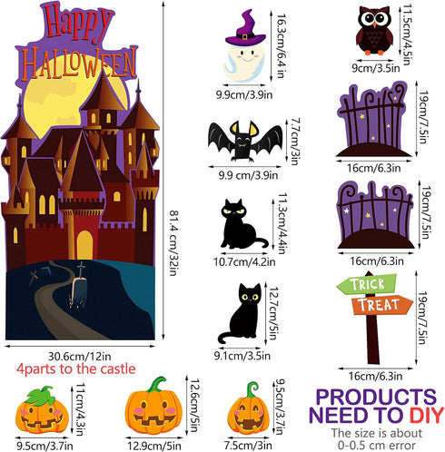 Spiareal 42 Pieces Halloween Cutouts, Bulletin Board Decorations with Halloween Castle, Pumpkin, Owl, Cat, Bat, Ghost