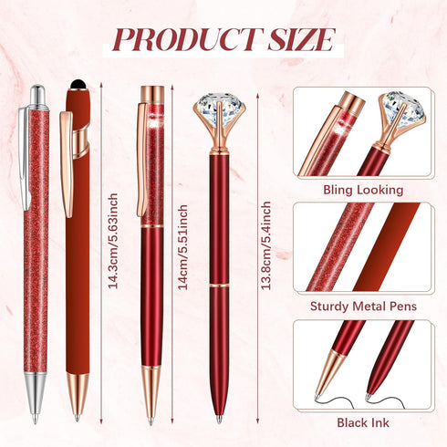 Sabary 8 Pcs Ballpoint Pens with Pen Holder, Metal Crystal Diamond Pens for Desk Organizer & Wedding Gifts