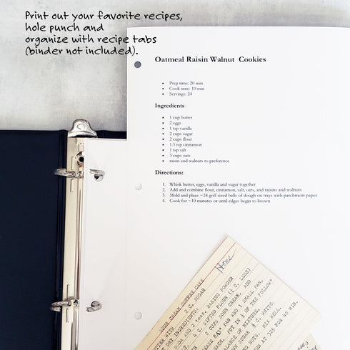 PRE-PRINTED RECIPE BINDER INDEX TAB DIVIDERS – SETS of 10 for Organizing Your Recipe Book