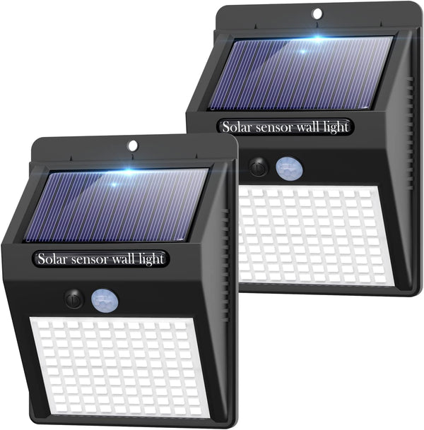 2 Pack Solar Motion Lights Outdoor, 100LED Solar Security Lights with 3 Modes, IP65 Waterproof for Front Door Garage