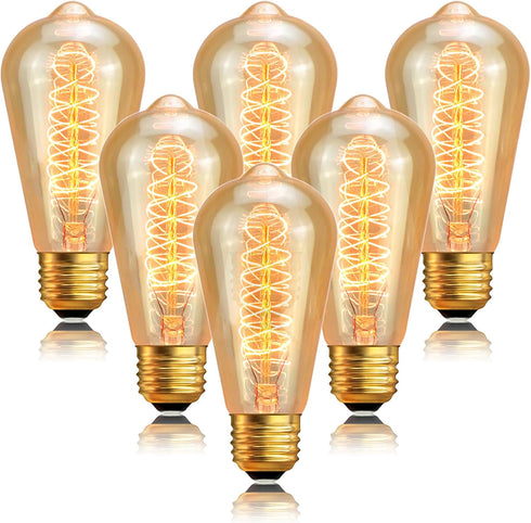 Sevici ST64 Incandescent Light Bulbs 110V 40W Edison Bulbs 6 Pack,Amber Vintage 240LM,E26