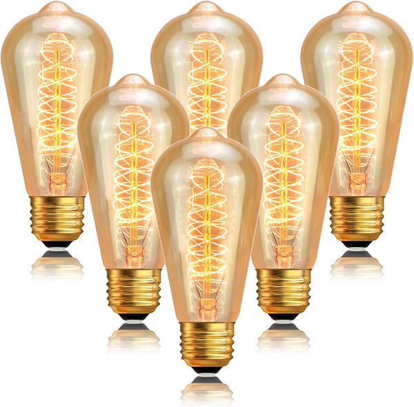 Sevici ST64 Incandescent Light Bulbs 110V 40W Edison Bulbs 6 Pack,Amber Vintage 240LM,E26