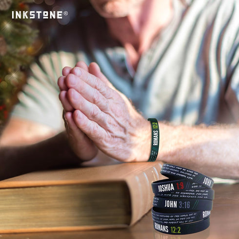 Ezekiel Gift Co. Christian Wristbands for Guys (6-Pack) - John 3:16, Romans 12:2, Joshua 1:9 - Religious Bible Gifts