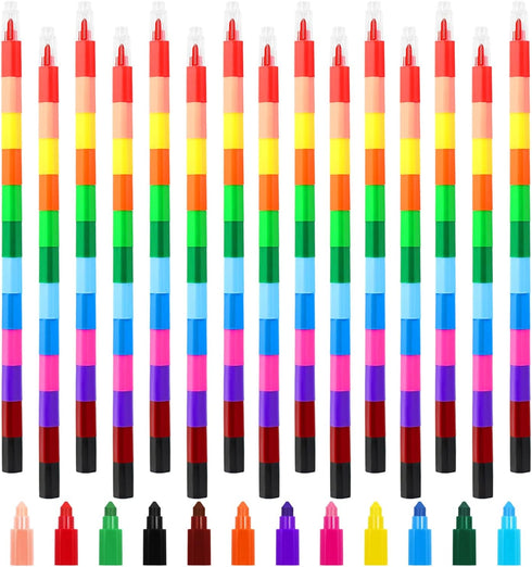Zooyinfy 15 Pcs Stacking Crayons 12 Colors Buildable Crayons Set Colorful Drawing Crayons