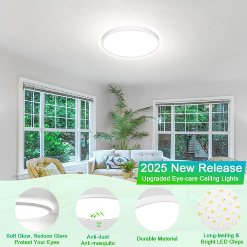 12 Inch 3200LM Dimmable 2-Pack 24W 2700K/3000K/4000K/5000K/6500K 5 LED Flush Mount Ceiling Lights, Ceiling Light