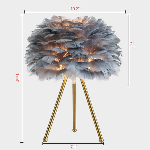 15.3" Capslpad Feather Tripod Table Lamp - Grey Modern Desk Lamp With Gold Finish for Living Room, Kids, Bedroom