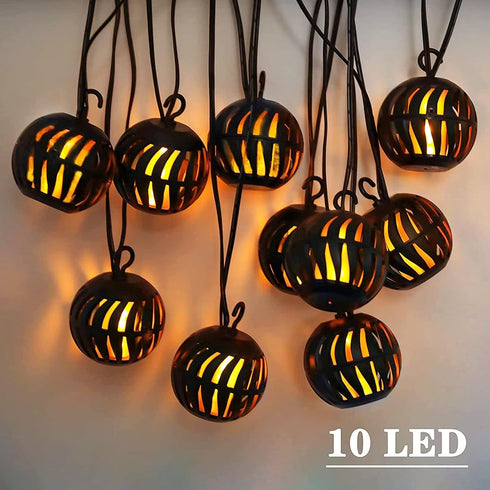 17FT 10 Bulbs, Vigdur Solar Flame Lights Outdoor, Flickering Flame Solar Lights with LED Globe Outdoor Hanging Patio