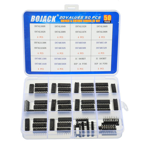 BOJACK 20 Values 50 Pcs SN74LS and SN74HC Series Low-Power Logic IC Chip Assortment Kit for IC Chip Work