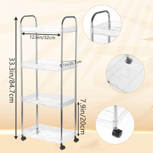 Wensdr 4 39 Inches 4 Tier Kitchen Bathroom Storage Rolling Cart Tall Slim Utility Rolling Shelf Cart with Universal