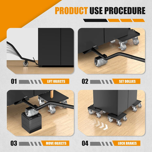 2000LBS 6.4" 5X 360 LOYAL TIGER Heavy Duty Furniture Dolly & Mover - Carbon Steel Panel with Wheels, Non-Slip Sliders