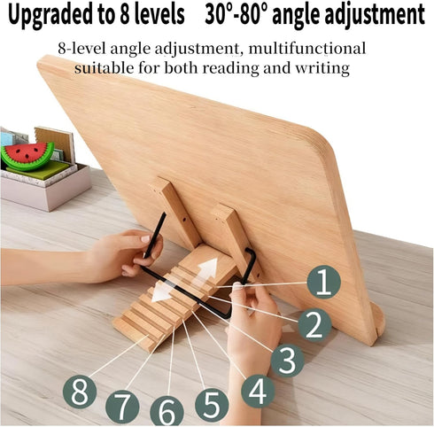 ZYEUNAGNB 8 (11x7.9inch) Reading Rack Wooden Bookshelf - Book Stand Foldable with Adjustable Positions and Page