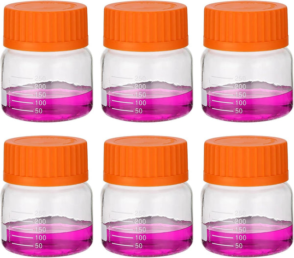 PATIKIL 6 Pack 250ml Borosilicate Glass Reagent Media Storage Bottles with Orange GL32 Screw Cap