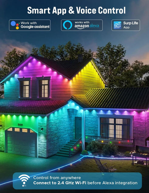 50 EcoNour FT RGB LED Permanent Outdoor Lights | Smart Waterproof LED Eaves Lights with App & Remote Control | Music
