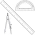 CNTVO 3 Pcs Plastic 12 Inch Ruler, Clear Protractor and Compasses Set for