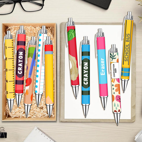 Set 10 Teacher Appreciation Week Ballpoint Pens of Colorful Crayon-Inspired Teacher Theme Pens with Classroom Supply