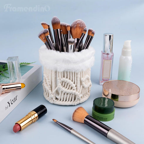 Framendino, Glasses Holder with Plush Lining, Scratch Resistant, Soft Macrame Protective Glasses Stand for Bedside Desk