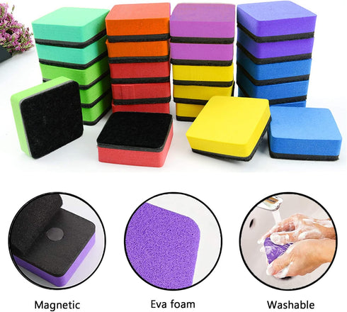 AWOWZ 48 Pack Mini Magnetic Whiteboard Dry Erasers - Bulk for Home, Office, Classroom Supplies (8 Color)