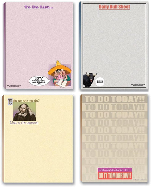 Stonehouse Collection Funny Notepads Assorted Pack - 4 Funny To Do List Notepads