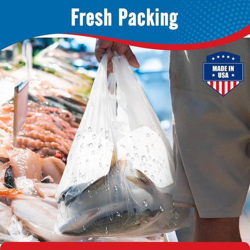 500 Pack (11.5x 6.5 21) Fuxury ( Plain White Plastic Bags with Handles for Small Business in Bulk, T Shirt Shopping Bag