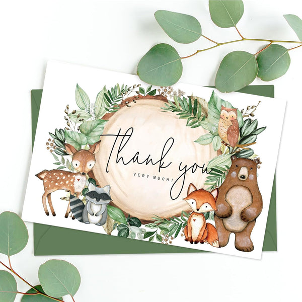JarThenaAMCS 50 Packs Woodland Thank You Cards Woodland Animal Watercolor Greeting Cards