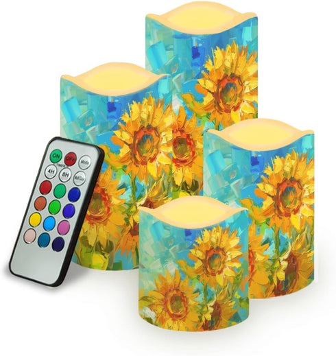 Sunflower Flameless Candles with Remote Color Changing Battery Operated Pillar Candles with