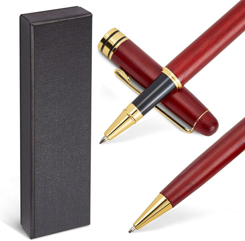 Juvale 2-Pack Luxury Ballpoint Pen Set for Men - Cherry Red Wood Finish, Brown - Smooth 0.7mm Black Ink
