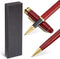 Juvale 2-Pack Luxury Ballpoint Pen Set for Men - Cherry Red Wood Finish, Brown - Smooth 0.7mm Black Ink