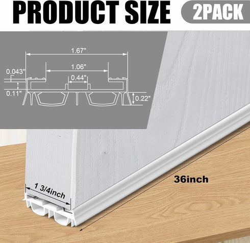 Pushglossy 2 36" 1-3/4" Pcs Slide on Door Sweep Wide Vinyl Weatherstrip Seal for Exterior Doors, Energy Efficient Draft