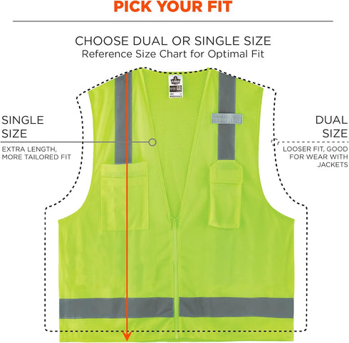 Ergodyne Unisex Class 2 Economy Surveyors Vest, Zipper, Lime, Large-X-Large US