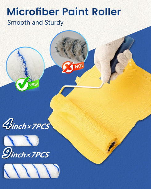 32PCS 2 4 4 inch 9 inch Paint Roller Kit with Extension Pole - to FT Pole, Paint Rollers, Paint Brushes for Walls