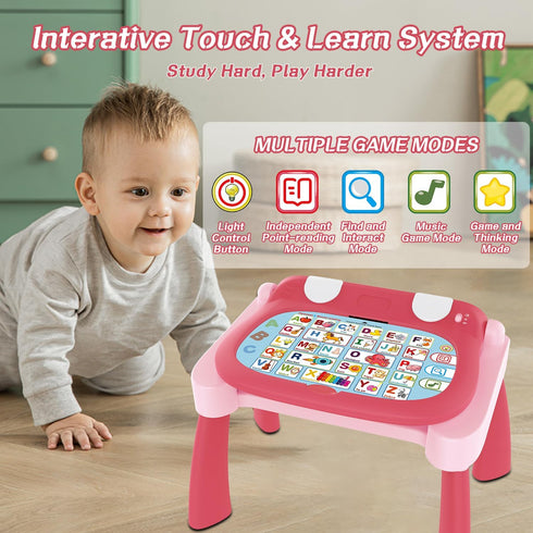 Leopmase 4-in-1 1-3Pink Touch & Learn Activity Desk - Educational Toys with Interactive Learning System Cards and Music
