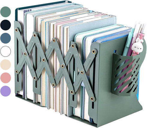 Kingsmile Metal Bookends, Heavy Book Stopper for Shelves, Removable Pen Holder for Kids Room and Office