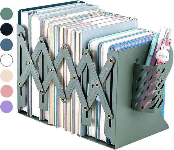 Kingsmile Metal Bookends, Heavy Book Stopper for Shelves, Removable Pen Holder for Kids Room and Office