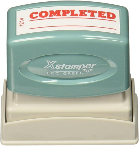Pre-Inked "Completed" Stamp with Date Line, Red, 1/2x1-5/8 Impression Size