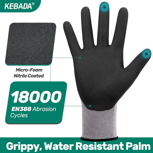 W2 Work Gloves for Men and Women, Touchscreen Nitrile Coated Gloves for Gardening and Mechanic Work