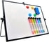 Desktop Dry Erase Board - 16in x 12in Double Sided Black Frame Magnetic Whiteboard with Stand, 6 Markers, 1 Eraser