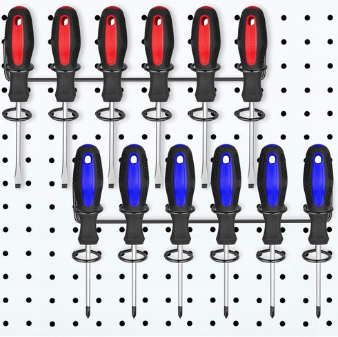 Hotop 2 Pieces Pegboard Utility Hooks - Screwdriver Holder, Six-Tool Organizer Racks Accessory Multi-Ring Holder for