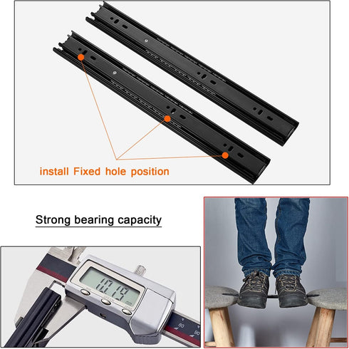 V3VOGUE 3 FOLD Drawer Glides - Cabinet Drawer Runners,Thickness Steel Construction,High Load Capacity,Metal Drawer
