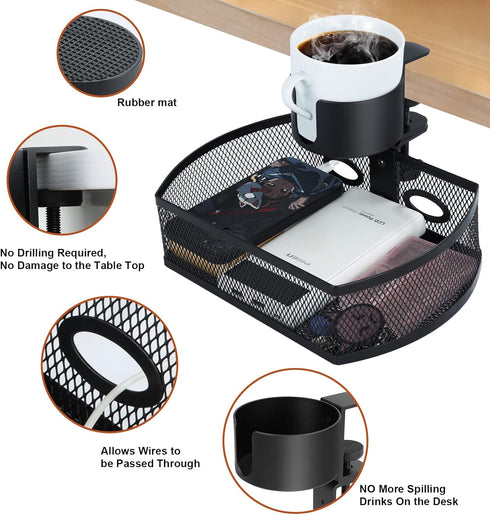 MASTLU Under Desk Organizer with Cup Holder, Swivel Pencil Drawer, Steel Organizers, 360 Spin Hidden Storage Box, Black