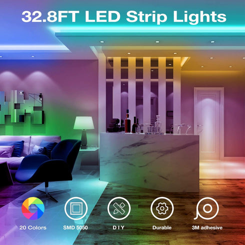 32.8ft DAYBETTER Led Strip Lights Kit with Remote and Power Supply Color Changing
