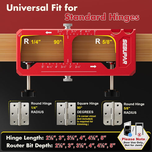 2.5" 5" 1/4" 5/8" 1-3/4" Door Hinge Jig, Aluminum Alloy Router Template Kit, Adjustable Mortise Jig for to Hinges, Fits